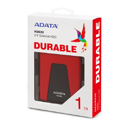 DISCO DURO EXTERNO ADATA HD650 1TB PORTATIL 2.5 USB 3.2 WINDOWS MAC LINUX CONTRAGOLPES COLOR ROJO (AHD650-1TU31-CRD)