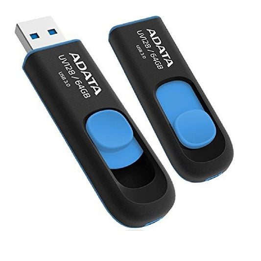 MEMORIA ADATA 64GB USB 3.2 UV128 RETRACTIL NEGRO-AZUL (AUV128-64G-RBE)