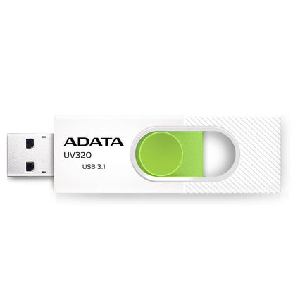 MEMORIA ADATA 64GB USB 3.2 UV320 RETRACTIL BLANCO-VERDE (AUV320-64G-RWHGN)