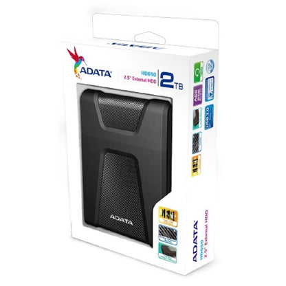 DISCO DURO EXTERNO ADATA HD650 2TB PORTATIL 2.5 USB 3.2 WINDOWS MAC LINUX CONTRAGOLPES COLOR NEGRO (AHD650-2TU31-CBK)