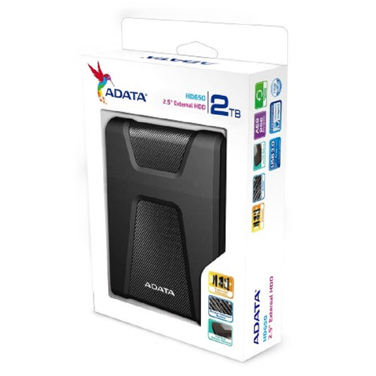 DISCO DURO EXTERNO ADATA HD650 2TB PORTATIL 2.5 USB 3.2 WINDOWS MAC LINUX CONTRAGOLPES COLOR NEGRO (AHD650-2TU31-CBK)