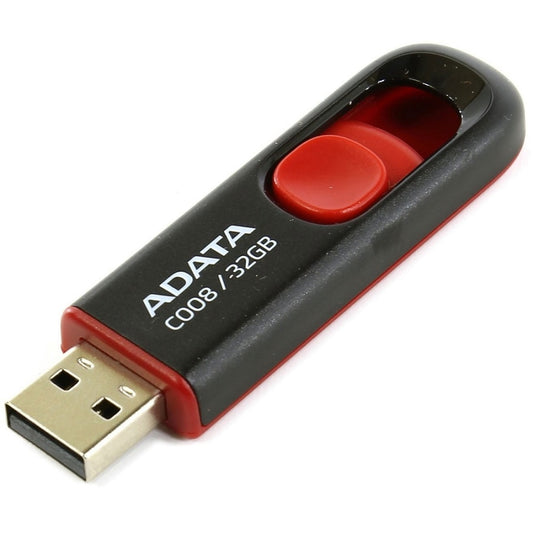 MEMORIA ADATA 32GB USB 2.0 C008 RETRACTIL NEGRO-ROJO (AC008-32G-RKD)