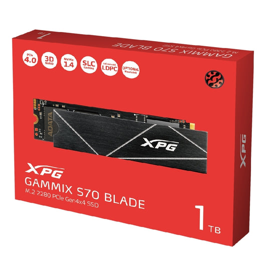 UNIDAD DE ESTADO SOLIDO SSD INTERNO XPG GAMMIX S70 BLADE 1TB M.2 2280 NVME PCIE GEN 4X4 LECT.7400 ESCRIT. 6100 MBS 3DNAND PC LAPTOP MINIPC CON DISIPADOR GAMER (AGAMMIXS70B-1T-CS)