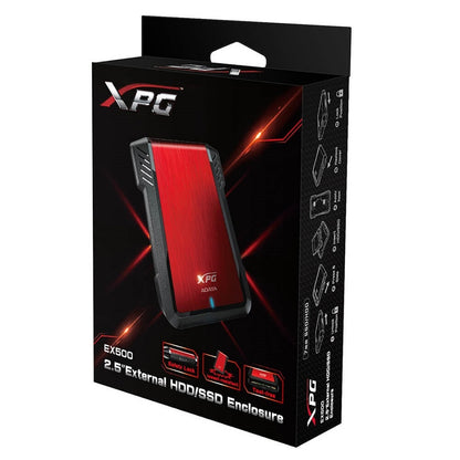 CARCASA XPG EX500 PARA DISCOS DUROS/SSD 2.5 PULGADAS 7MM/9.5MM SATA3/USB3.2 CASE PC COLOR ROJO (AEX500U3-CRD)
