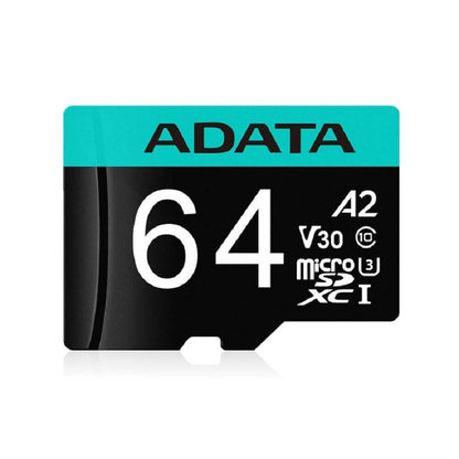 MEMORIA ADATA MICRO SDXC/SDHC 64GB UHS-I 100MB/80MB CLASE 10 V30 A2 C/ADAPTADOR (AUSDX64GUI3V30SA2-RA1)
