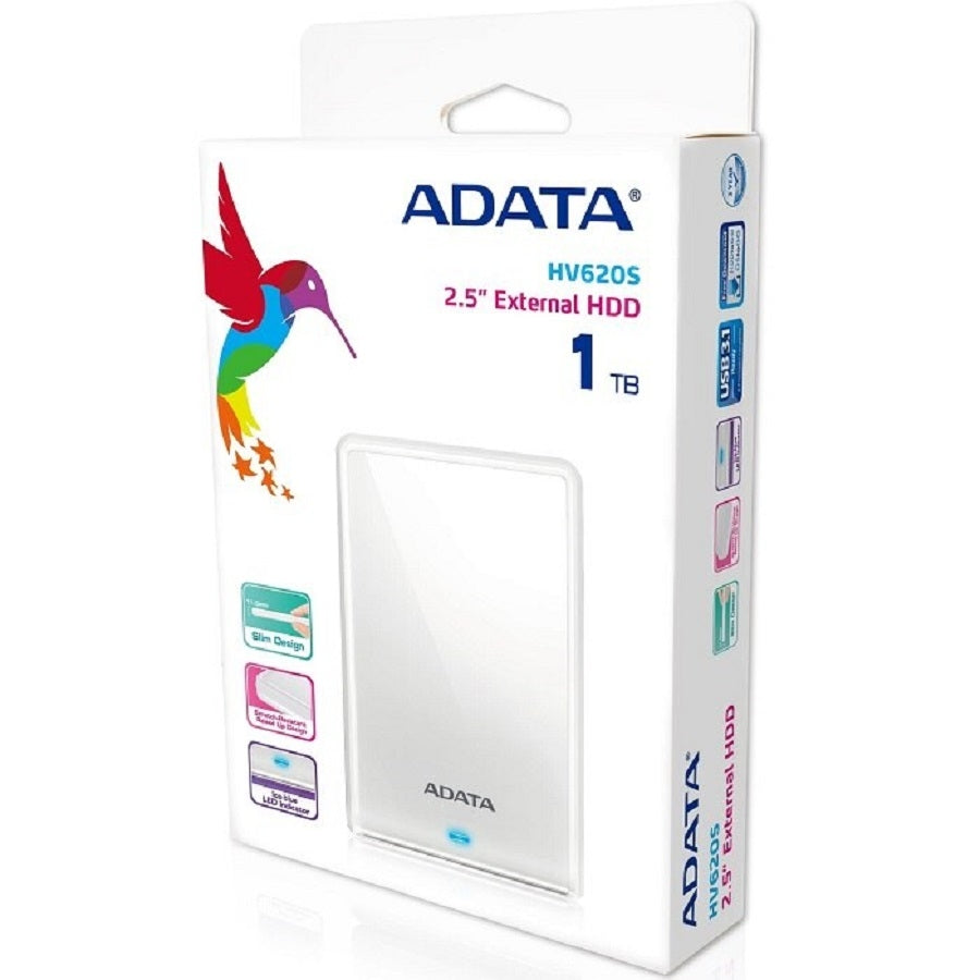 DISCO DURO EXTERNO ADATA HV620S 1TB PORTATIL 2.5 USB 3.2 WINDOWS MAC LINUX DASHDRIVE SLIM COLOR BLANCO (AHV620S-1TU31-CWH)
