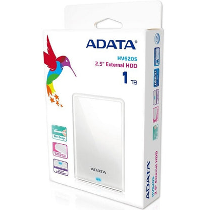 DISCO DURO EXTERNO ADATA HV620S 1TB PORTATIL 2.5 USB 3.2 WINDOWS MAC LINUX DASHDRIVE SLIM COLOR BLANCO (AHV620S-1TU31-CWH)