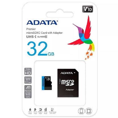 MEMORIA ADATA MICRO SDXC/SDHC 32GB UHS-I 100MB/25MB CLASE 10 V10 A1 C/ADAPTADOR (AUSDH32GUICL10A1-RA1)