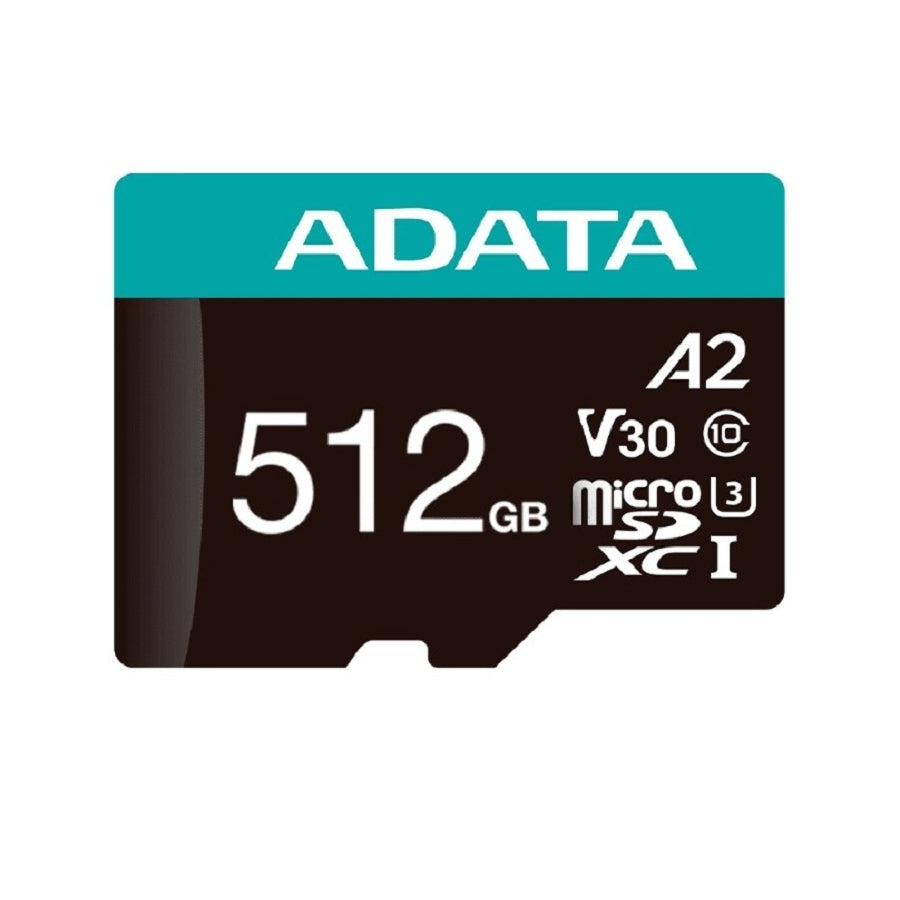 MEMORIA ADATA MICRO SDXC/SDHC 512GB UHS-I 100MB/85MB CLASE 10 V30 A2 C/ADAPTADOR (AUSDX512GUI3V30SA2-RA1)