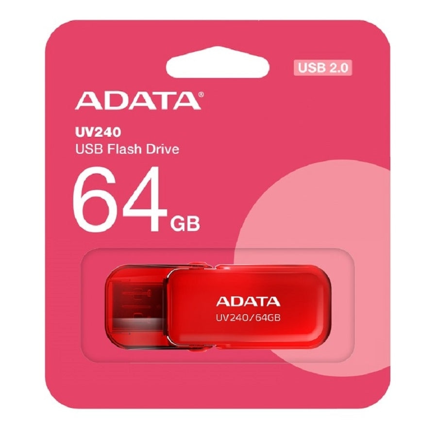 MEMORIA ADATA 64GB USB 2.0 UV240 ROJO (AUV240-64G-RRD)