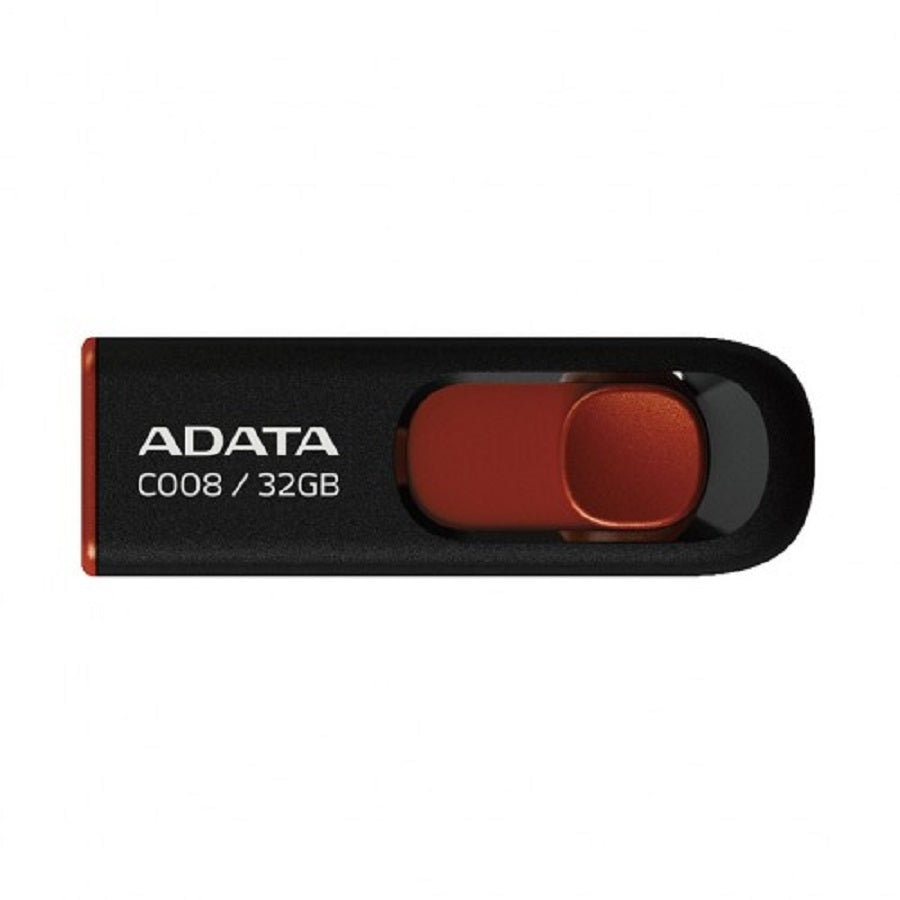 MEMORIA ADATA 32GB USB 2.0 C008 RETRACTIL NEGRO-ROJO (AC008-32G-RKD)