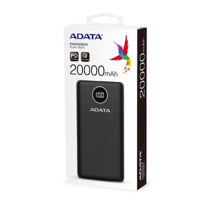 BATERIA DE RESPALDO ADATA POWER BANK P20000QCD 20000MAH/2 USB A/ 1 USB C/INDICADOR DE CARGA DIGITAL COLOR NEGRO (AP20000QCD-DGT-CBK)