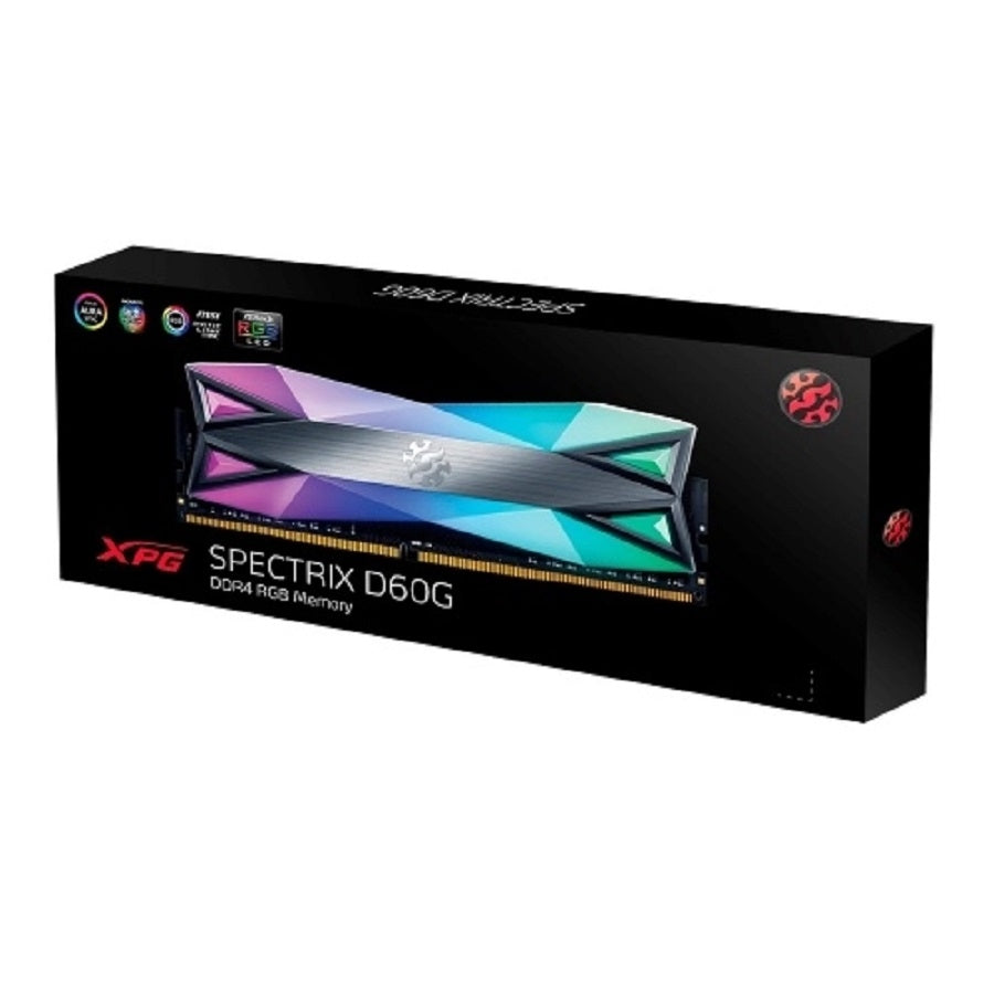 MEMORIA XPG SPECTRIX D60G UDIMM DDR4 16GB PC4-25600 3200MHZ CL16 1.35V RGB CON DISIPADOR PC/GAMER COLOR GRIS (AX4U320016G16A-ST60)