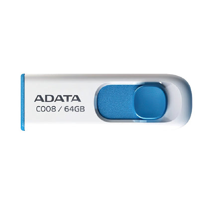 MEMORIA ADATA 64GB USB 2.0 C008 RETRACTIL BLANCO-AZUL (AC008-64G-RWE)