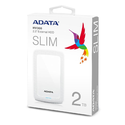 DISCO DURO EXTERNO ADATA HV300 2TB PORTATIL 2.5 USB 3.2 WINDOWS MAC LINUX DASHDRIVE SLIM COLOR BLANCO ( AHV300-2TU31-CWH)