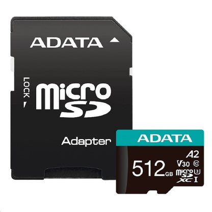 MEMORIA ADATA MICRO SDXC/SDHC 512GB UHS-I 100MB/85MB CLASE 10 V30 A2 C/ADAPTADOR (AUSDX512GUI3V30SA2-RA1)