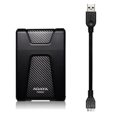 DISCO DURO EXTERNO ADATA HD650 2TB PORTATIL 2.5 USB 3.2 WINDOWS MAC LINUX CONTRAGOLPES COLOR NEGRO (AHD650-2TU31-CBK)